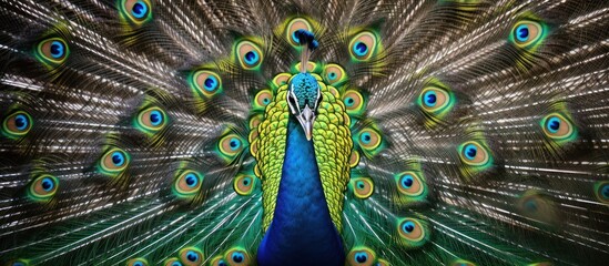 Obraz premium Peacock Displaying Its Vibrant Tail Feathers