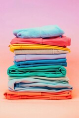 Neat Stack of Freshly Folded Colorful Clothes in Vibrant Colors