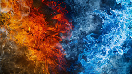 Artistic concept of fire and ice clash symbolizing balance in business meeting