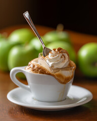 cup of cappuccino with a dessert dropped in