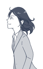 見上げる女性（上半身）1トーン