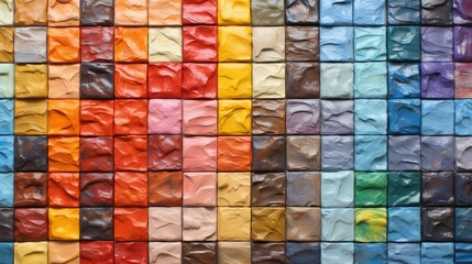 Colorful abstract mosaic of squares in blue, purple, and red hues