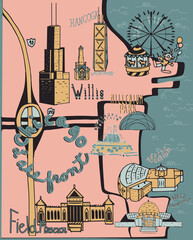 Chicago Lake Shore Stylized map illustration Clip Art