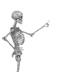 skeleton is pressing a virtual button in side view