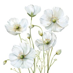 Fototapeta premium Watercolor White Buttercup Isolated on White Background. Beautiful Buttercup Flower