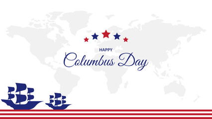 Obraz premium Happy Columbus Day background vector design with ship and rudder silhouette, suitable for banner, greeting card.