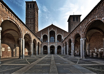 italian Church of sant ambrogio, in milan, romanic style