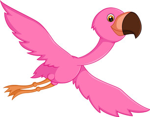 Happy flying flamingo glides gracefully