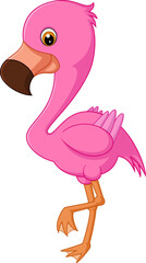 Cartoon Flamingo Standing on One Leg