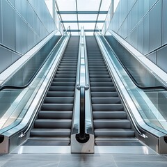 Modern Escalator in Contemporary Building Interior - Urban Architecture and Transportation Concept