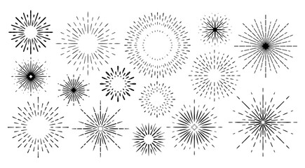 Set of sunburst design elements. Hand drawn Rays of sun. Vintage frames for badges, logos and labels. Vector illustration.