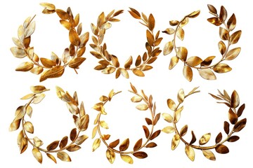 A set of four decorative wreaths featuring gold leaves and ornate details