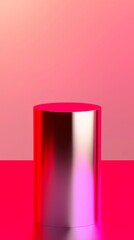 sleek metallic podium with a neons set against a gradient of deep violet front shot soft lighting