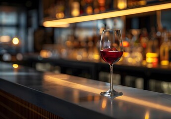 Glass of Red Wine on Bar Counter