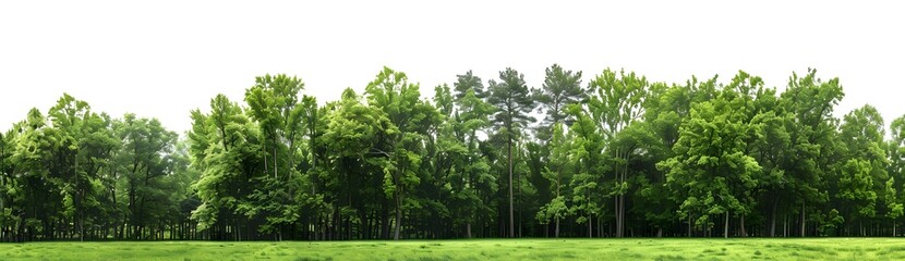 Lush Green Forest Edge with White Background