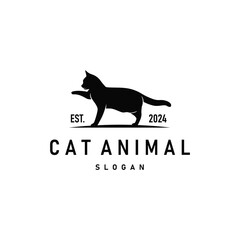 simple black silhouette design pet cat logo animal care template illustration