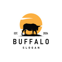 black silhouette design of agricultural and livestock animal buffalo logo simple minimalist illustration template