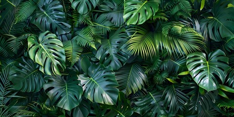 Lush Tropical Green Plant Wall Background