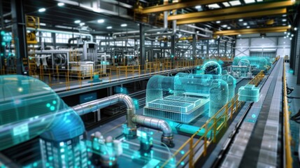 Fototapeta premium Digital Twin: Virtual replica of physical objects/systems for simulation, analysis, and control, enhancing decision-making and optimization capabilities. 