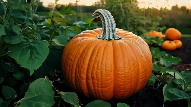 Ripe Pumpkin in a Lush Garden with Ai generated.
