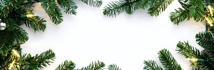 Festive Christmas Tree Branch Border with Lights