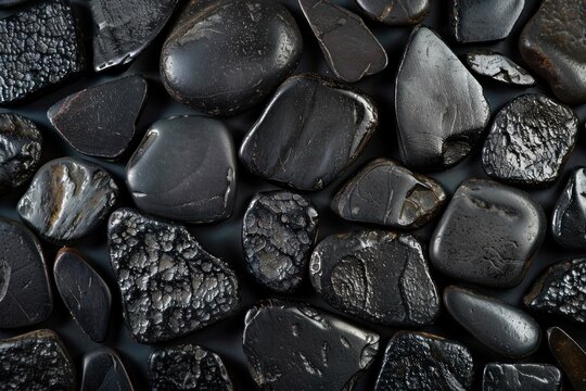 Group of polished black shungite elite stones is forming a beautiful background