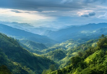 Fototapeta premium Panoramic View of Lush Green Mountains in Thailand