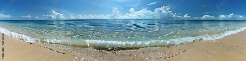 Wall mural Tranquil Beach Panorama with Gentle Waves