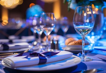 Elegant Gala Table Setting with Blue Accents