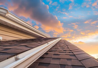 Fototapeta premium Brown Shingle Roof Sunset Sky View
