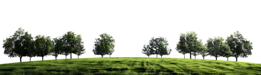 Fototapeta premium Green Trees on Grassy Hill with White Background