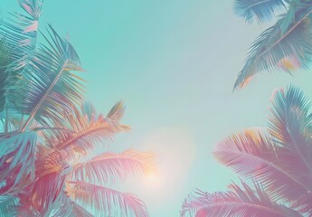 Pastel Palm Trees Summer Sky Background