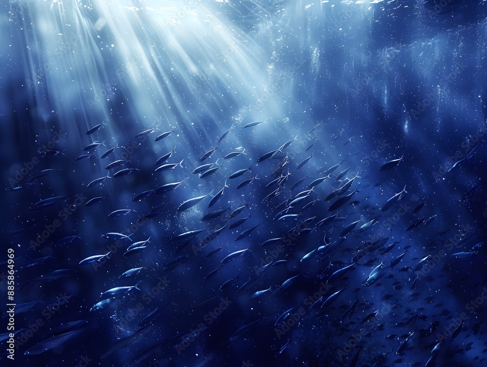 Canvas Prints Sunlight Illuminates School of Fish in Deep Sea