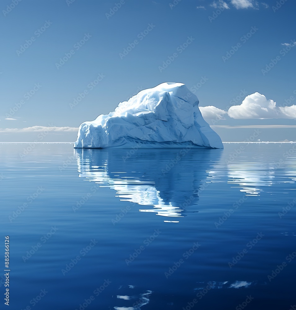 Wall mural Single Iceberg Floating in Ocean with Reflection