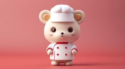 Cute animal in a chefs uniform flat design front view profession theme cartoon drawing retro tones color style color 3D clay icon Blender 3D isolated white background kawaii