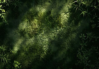Top-Down View of Mossy Grass Texture with Sunlight