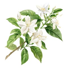 Obraz premium Watercolor White Jasmine Isolated on White Background. Beautiful Jasmine Flower