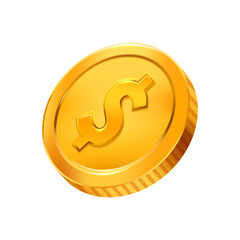 Dollar Gold Coin 3D Illustration on white background