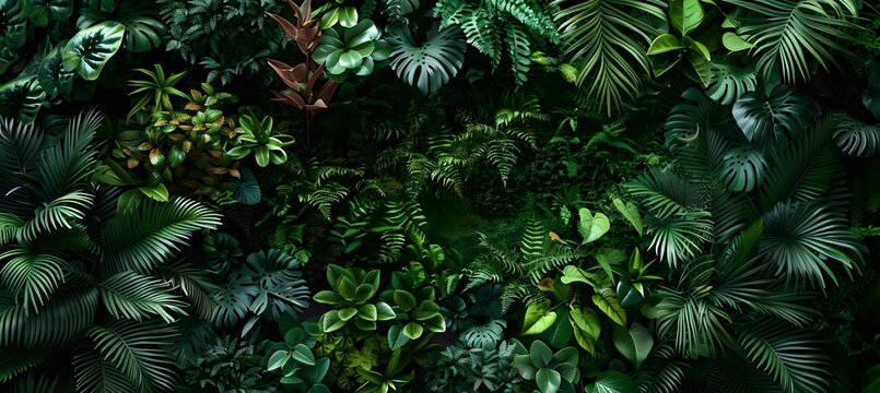 Fototapeta Lush Tropical Plants Wall - Green Foliage