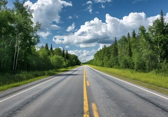 Fototapeta premium Asphalt Road Through Lush Forest Landscape