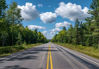Fototapeta premium Empty Asphalt Road Through Forest Landscape