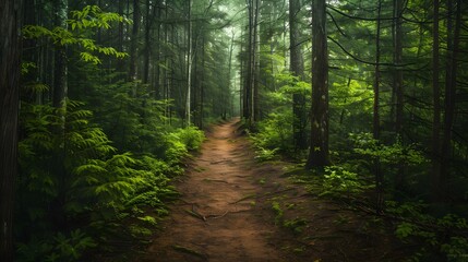 Obraz premium Mysterious Forest Path Through Lush Green Trees