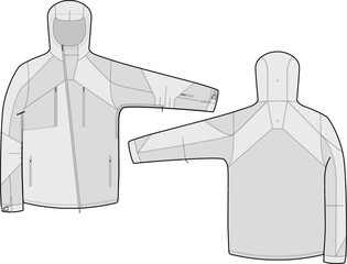 Hooded Hard Shell Ski Jacket Design Vector CAD Template fashion illustration front and back views   © 212069668