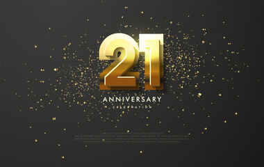 Anniversary number 21 design in shiny gold. With a sprinkling of luxurious and shiny gold glitter. Premium vector background design for celebrations.