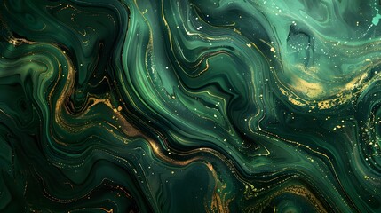 Obraz premium Abstract Green Gold Swirling Marble Texture