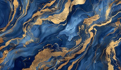 Obraz premium Abstract Blue and Gold Marble Painting