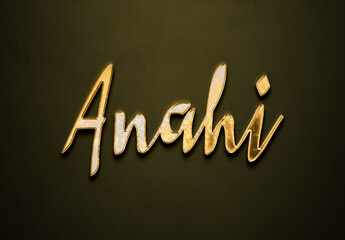Old gold text effect of Hindi name Anahi with 3D glossy style Mockup.