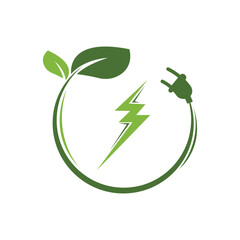 Save energy symbol. Energy icon with green leaf. Eco friendly, environmentally. Eco icon