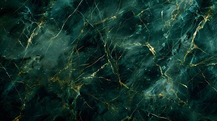 Abstract Dark Green Marble Texture with Gold Veins