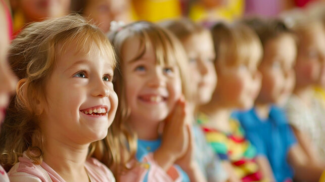 Motivated primary school children attending a school class..